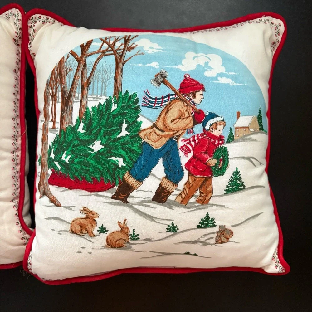 Vintage Christmas winter Festive Holiday Pillows cotton‎ unique rare med